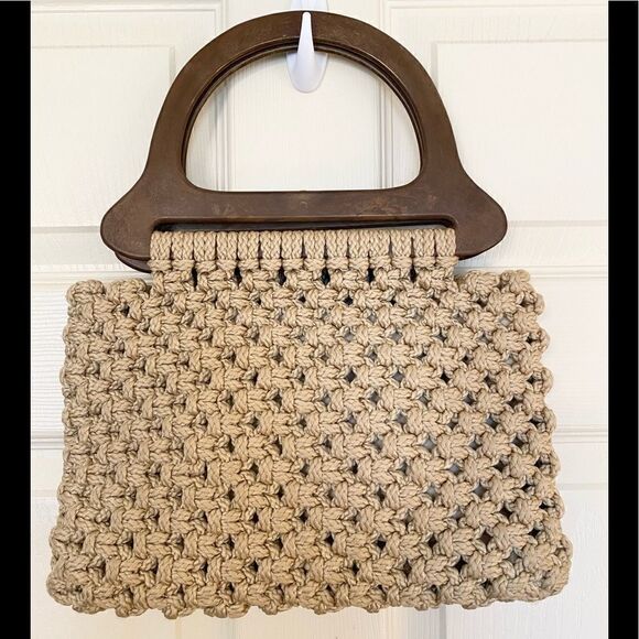 Handbags - Vintage Woven Knitted Crochet Macrame Handbag w/matching cig/cell case